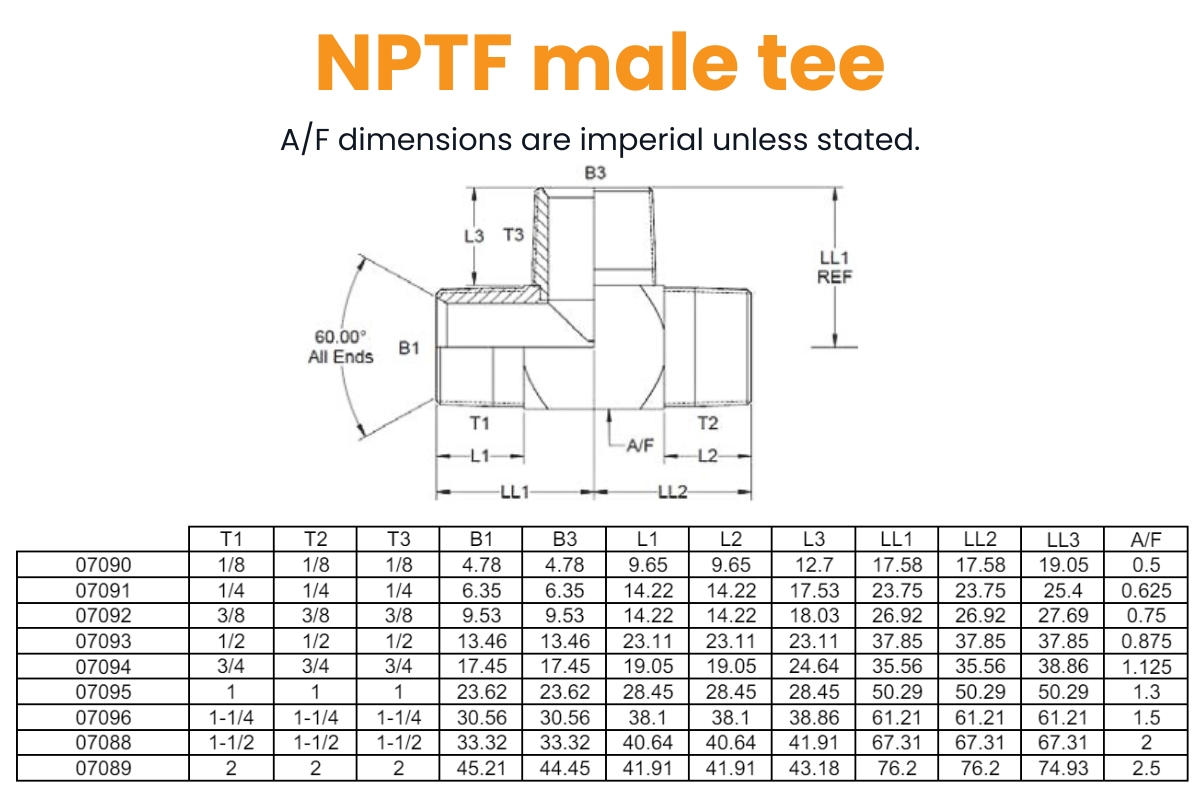 1/8 NPTF M/M/M Tee Hydraulic Adaptor